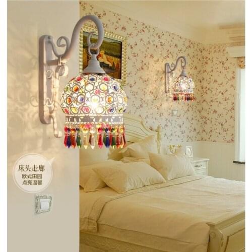 Free Shipping Tiffany Wall Lamp European Bedroom Lamp Color Crystal Sconce Lamparas Luminaria E27 110-240V AC 100% Guaranteed