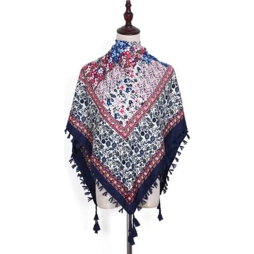Bohemian Scarf Women Winter Wrap Shawl Retro Floral Tassel Female Scarf Big Square Scarf 115cm Cotton Foulard Handkerchief