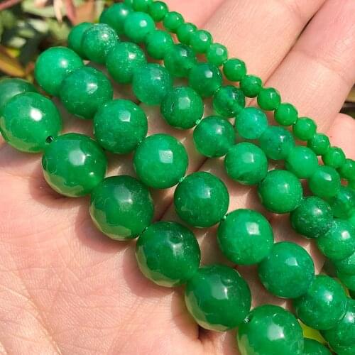 Wholesale Faceted Dark Green Chalcedony Stone Loose Beads for Jewelry MakingSize 4/6/8/10/12mm 15 inches DIY Necklace Bracelet