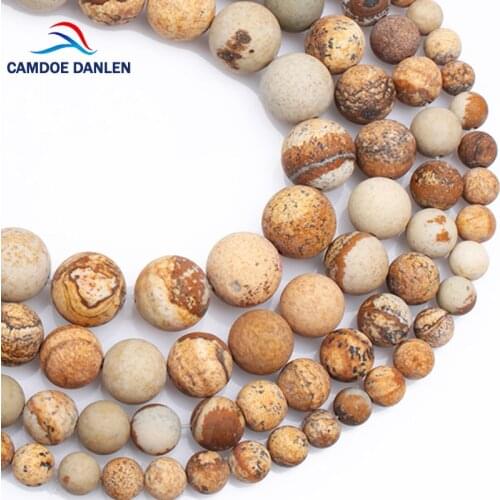 CAMDOE DANLEN Natural Frosted Matte Picture Stone Dull Polish Loose Round Beads 4 6 8 10 12MM Fit DIY Charm Beads Jewelry Making