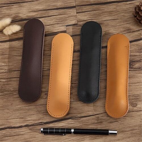 Genuine Leather Pen Holder Retro Handmade Cowhide Pen Case Office School Pen Protector Stationery Pen Holder