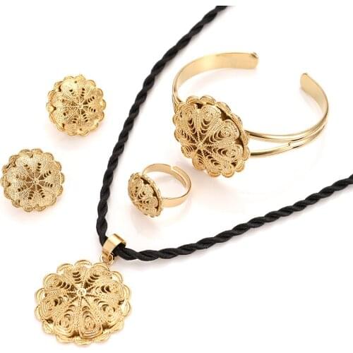 Ethiopian Jewelry set Gold filled Pendant Necklaces/Earrings/Ring/Bangle African Bridal Habesha Ethiopia women Wedding Gift