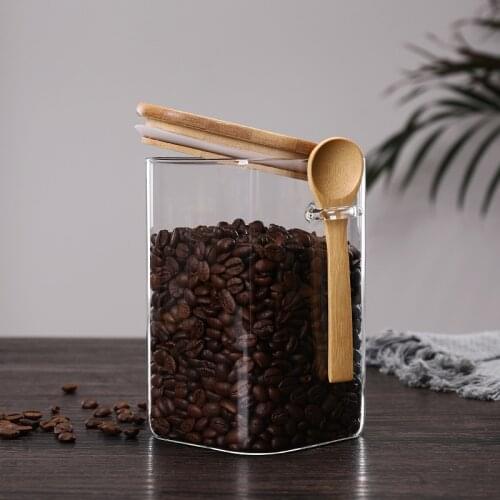 Sealed Jar storage jar household clear storage jar glass food tea dried fruit coffee beans square with spoon