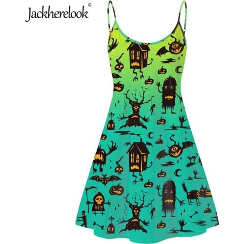 Jackherelook Funny Cartoon Halloween Brand Design Gradient Sleeveless Slip Dress for Womens Knee Length Backless Party Dresses