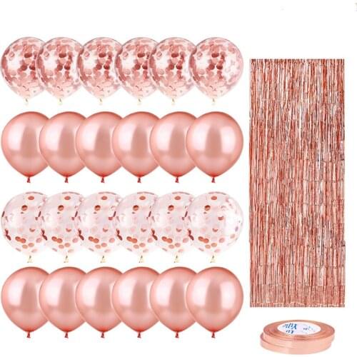 Rose Gold Latex Curtain Confetti Heart Foil Balloons Love Bride Valentines Day Birthday Party Decoration Kids Baby Shower Favor
