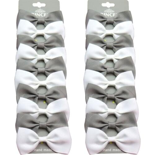 20PCS/Lot Cute Gray White With Clip Grosgrain Ribbon Bow Hairpins 2020 Scrunchie Korean CLIP Hair Accessories For Baby Girl