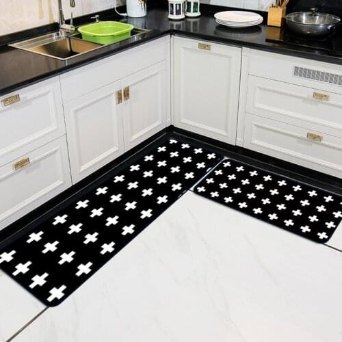 Fashion Modern Black White Simple Kitchen Mats Geometry Cross Kitchen Mat Entry Mats Welcome Mats for Front Door