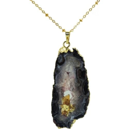 Fashion Jewelry Irregular Raw natural geode druzy pendant necklace gold plating druzy stone slice pendant necklace for women