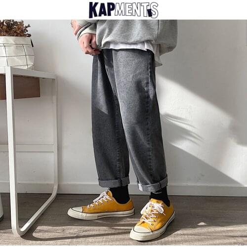 KAPMENTS Solid Oversized Baggy Jeans For Men 2020 Vintage Mens Streetwear Harajuku High Waist Loose Denim Pants Male Jeans Pants