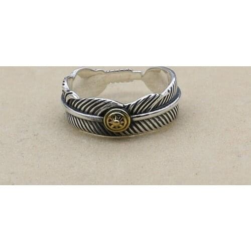 Tibetan Thai Feather Feathers Tide S925 Sterling Silver Jewelry Handmade Mature mens Ring Finger