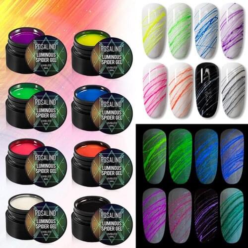 8pcs Luminous Spider Gel Nail Polish Set 5ml Healthy Non-toxic Nail Glue Kit Fluorescent Effect Nail Art Elastic Drawing Gel Set
