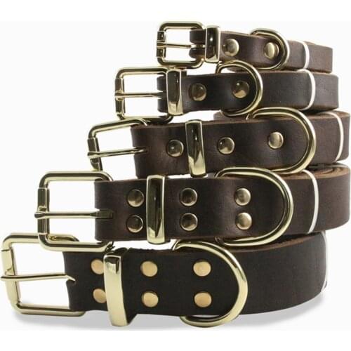 Authentic CowHide Dog Collar Real Hard Genuine Leather Collar Neck Buckle For Small Medium Large Dogs Boxer Bulldog