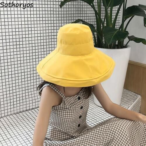 Bucket Hats Women Double-sided Solid High Quality Female Korean Big Brim Womens Summer Sunshade Accessories Female Hat Foldable