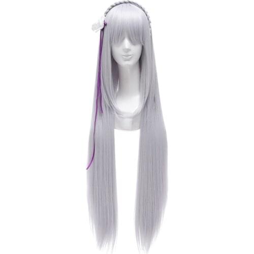 Re: Life in a Different World from Zero Emilia Cosplay Wigs Long Sliver Straight Heat Resistant Cosplay Wig + Wig Cap