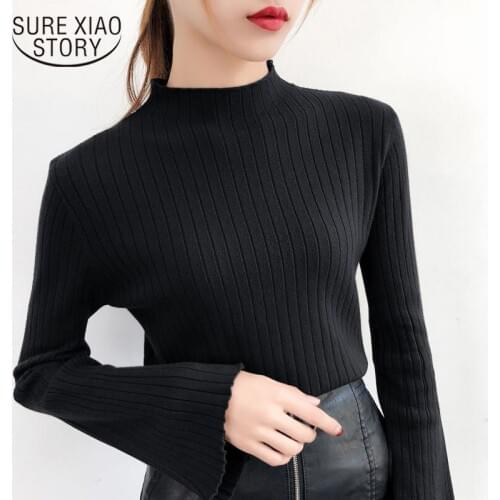 Fashion Women Sweaters 2019 flat Knitted O-Neck Flare Sleeve Solid Women Winter Clothing Women Sweater And Pullovers 5219 50