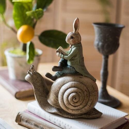 Resin Snail-riding Gentleman Mr.Rabbit American Style Home Decoration Accessories Desktop Display Cafe Flower Shop Figurines Orn
