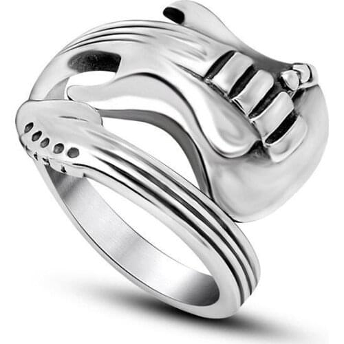 SECRET BOYS Mens Jewelry Stainless Steel Titanium Steel Engraved Guitar Punk Rock Classic Silver Rings