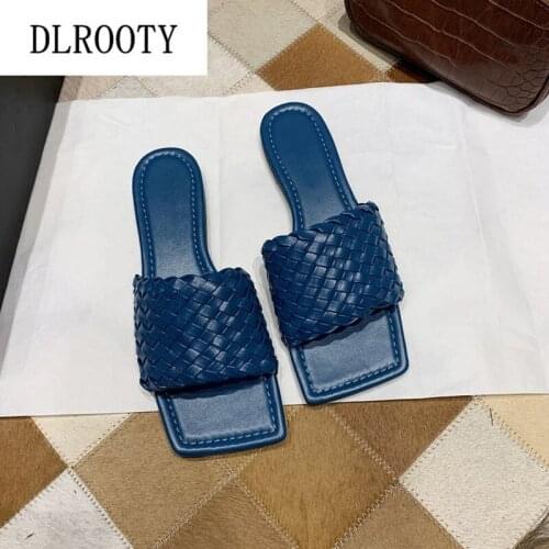 Men Slippers Sandals Flip Flops Summer Fashion Square Toe Weave Breathable Non-slip Shoes Man Slides Casual Female