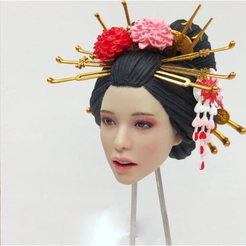 SUPER DUCK SET052 1/6 Scale Oiran Head Sculpture and Headdress Model For Action Figure DIY Accessories