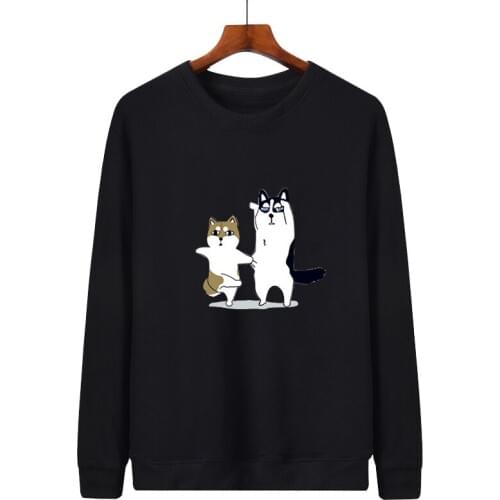 Shiba Inu Husky print Sweatshirt Men Hoodie Crewneck Sweatshirts Winter Autumn cotton Hoody Casual Red Black White Streetwear