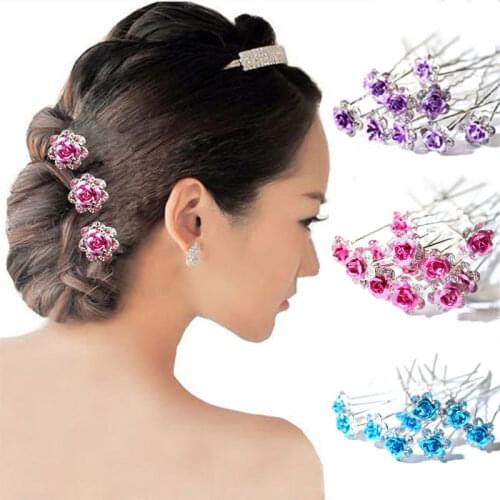 20PCS/Set Bridal Wedding Crystal Diamante Rose Flower Hair Pin Fashion Jewelry Hair Clip Hair Accessories 12 Colors Available