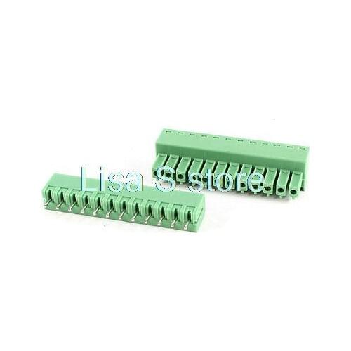 Green 12Pin 3.81mm Spacing PCB Screw Terminal Block Connector 300V 8A AWG22-16