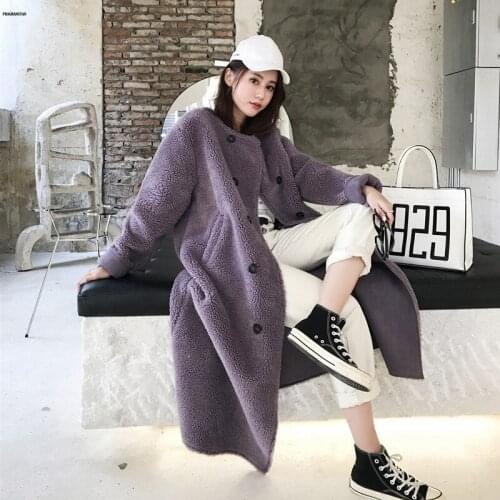 Korean Casual Long Sleeve Winter Women Jacket 2021 Loose Sheep Shearing Overcoat New Fashion Double Breasted Coat Female JQ1090