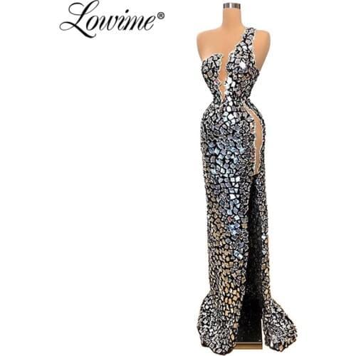 Hot Sexy High Split Side Evening Dress 2020 Dubai Beading Crystals Dress Plus Custom Made Prom Dresses Woman Night Party Gowns