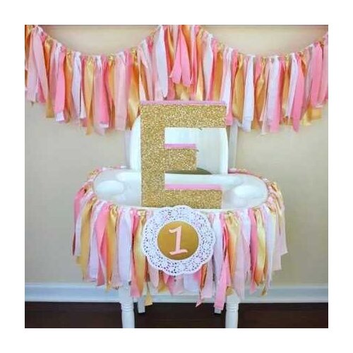 Custom Pink Gold 1 one banner baby girl highchair bunting princess first birthday Flag baby 1st party decorate nursery garland