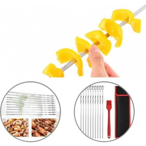 Robust 10Pcs High Quality Heat-Resistant Barbecue Stick Stainless Steel Grill Skewer Twist for Kitchen