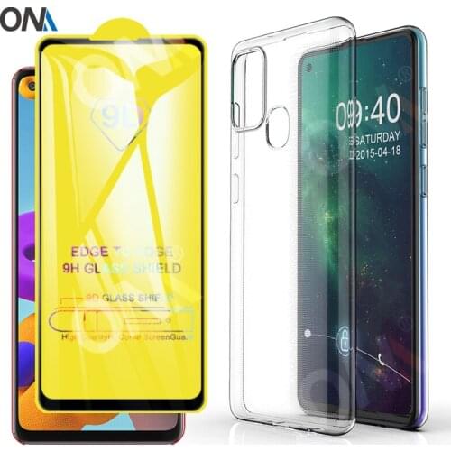 2-in-1 Glass + Full Cover Case for Samsung Galaxy A21s Silicone Case Cover for Samsung A21s A217F Screen Protector