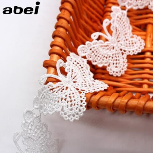 2Yards Vintage White Butterfly Lace Edge Trim Embroidery Applique For Wedding Accessories Sew On African Guipure Lace Fabric