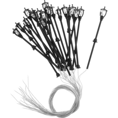 20pcs 1/100 Prewired Trains Street Lights Miniature White Park Light LED Garden Lamp Post Model for Dollhouse Decoration