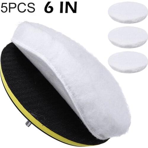 5Pcs 6" Buffing Mop Wheels Wool Wheel Kits For Home Tools Accessories For Car Polisher Drill Adapters