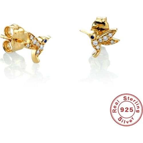 Aide 925 Sterling Silver Rhinestone Birds Stud Earrings for Women Vintage Cubic Zirconia Jeweled Ear Stud Party Jewelry Brincos
