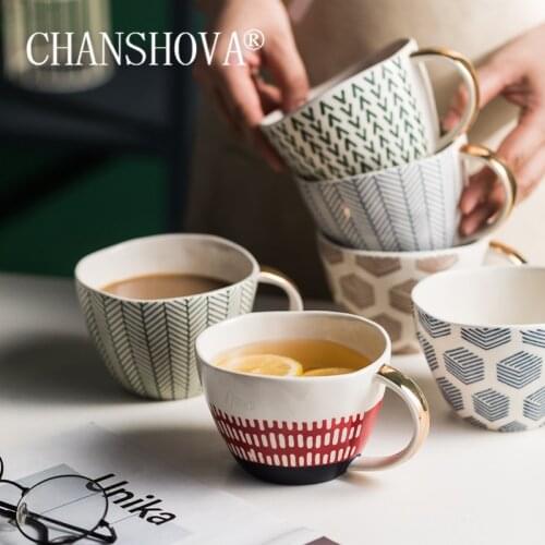 CHANSHOVA Modern style 350ml Ceramic drinking cup coffee mugs teacup Breakfast bowl Personality Chinese porcelain H631