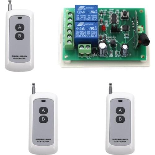 DC 12V 2 CH Receiver Wireless Remote Switch RF Radio Control Switches System Relay Receiver Transmitter Learning Code Momentary