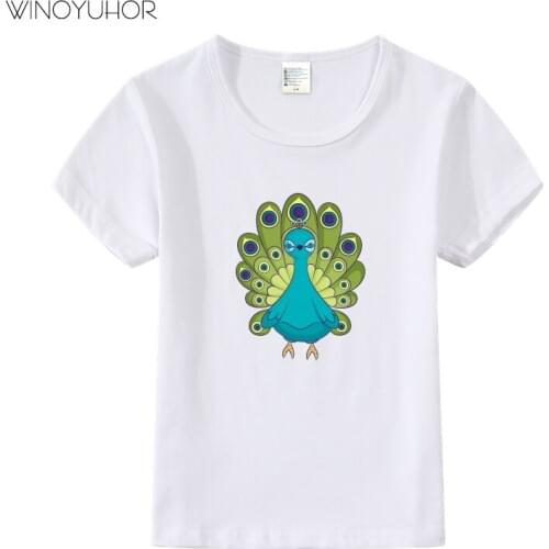 Kids Girl Tees Fashion Peacock Printing Tshirt Summer Children Short Sleeve T-Shirt Baby Boys Cartoon Design T Shirt