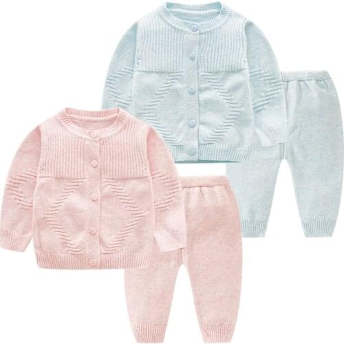 Newborn Baby Knitted Set Girls Boys Autumn Winter Long Sleeve Sweater Cardigan+Pants 2Pcs Suits Infant Outfits