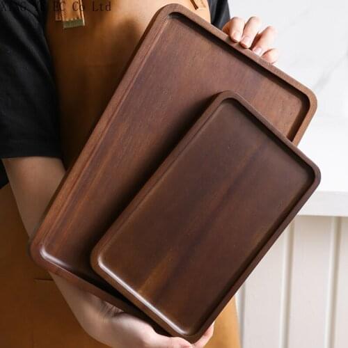 Japanese-style Household Acacia Wood Solid Wood Rectangular Tray Wooden Cup Holder Teacup Tray Storage Tray Dinner Tray Holder