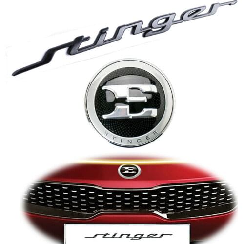 E Car Front Hood Black STINGER Rear Trunk Lid Emblem for 2018-2020 Stinger Kia