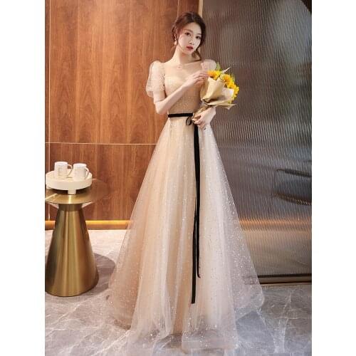 Elegant Evening Dress 2021 New Stylish French Style Formal Dresses Short Sleeve Sweetheart a Line Floor Length Banquet Dresses