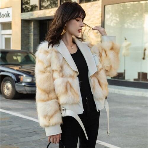 FURSARCAR 2020 Genuine Motorcycle Leather Jacket For Women Real Natrual Fox Fur Coat Feamle Winter Sheep Skin Short Fur Outwear