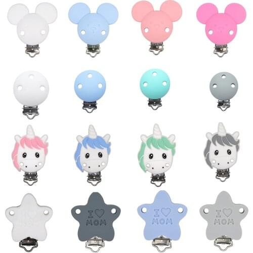 Joepada 3Pc/Lot Mickey Round Star Unicorn Silicone Beads Clip For Baby Teether Pacifier Accessories Infant Clasps Holders