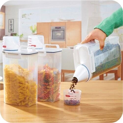 Kitchen Storage Organizer 2Kgs Grain Storage Container Rice Box Cereal Bean Container Sealed Box with Measuring Cup