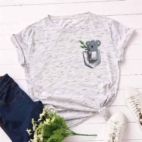 Plus Size S-5XL 100%Cotton TShirt Lovely Koala Print Women T-Shirt O Neck Short Sleeve Tees Summer T Shirt Female TShirt Tops