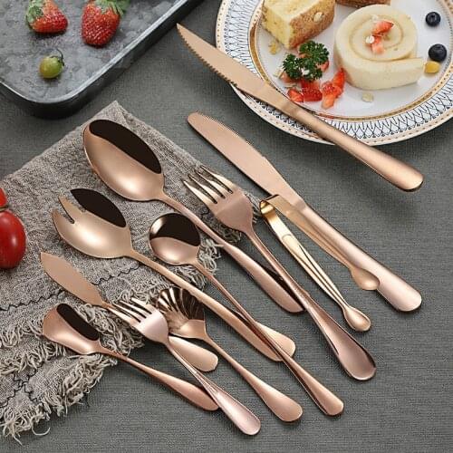 1PCS Rose Gold Steak Knife Cutlery Set Stainless Steel Dinnerware Set Forks Spoons Knives Dinner Set Complete Kitchen Tableware