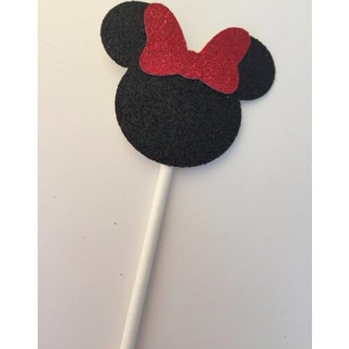 Mouse Cupcake Toppers Set of 12 Black and Red Mouse Cupcake Toppers Red and Black First Birthday Red