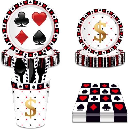 Pocker Game Playing Card Magician Welcome To Las Vegas Theme Disposable Tableware Sets for Happy Birthday Party Decorations