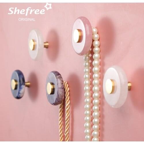 Natural Marble Brass Creative Hook Furniture Single Wall Hooks Small Decorative Home Decor Wall Hook Key Hanger Home Storage 1pc